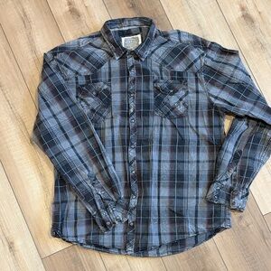 Buckle Gray and Black Plaid Button-Down Shirt